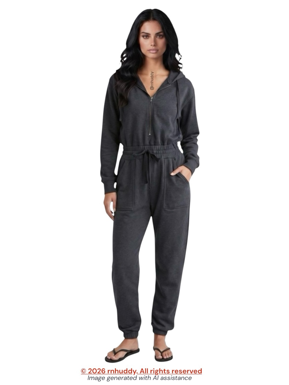 American Eagle L charcoal seriously lived in hooded jumpsuit